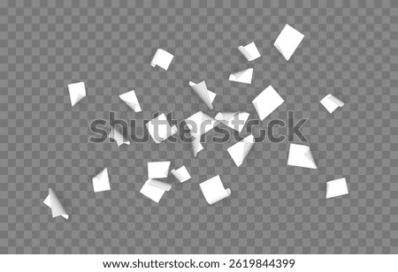 Vector falling sheets of paper png. Flying pages of documents on transparent background. Office sheets of paper png.
