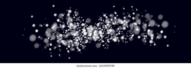 Vector falling snow effect isolated on transparent background with blurred bokeh.