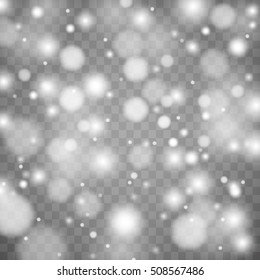 Vector Falling Snow Effect Isolated On Transparent Background With Blurred Bokeh.