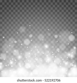 Vector falling snow effect isolated on transparent background with blurred bokeh.