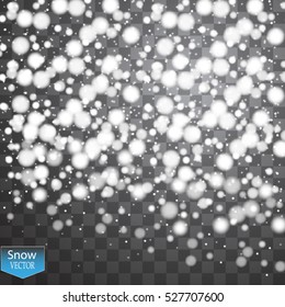 Vector falling snow effect isolated on transparent background with blurred bokeh
