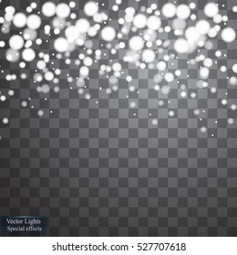 Vector falling snow effect isolated on transparent background with blurred bokeh
