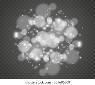 Vector falling snow effect isolated on transparent background with blurred bokeh.