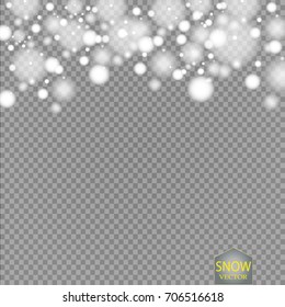 Vector falling snow effect isolated on transparent background with blurred bokeh. EPS 10.