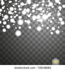 Vector falling snow effect isolated on transparent background with blurred bokeh. EPS 10.