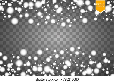 Vector falling snow effect isolated on transparent background with blurred bokeh. EPS 10.