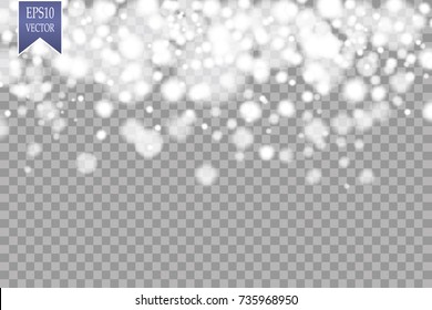 Vector falling snow effect isolated on transparent background with blurred bokeh. EPS 10.
