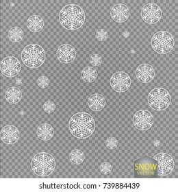 Vector falling snow effect isolated on transparent background with blurred bokeh. EPS 10.