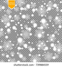Vector falling snow effect isolated on transparent background with blurred bokeh. EPS 10.