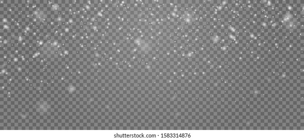 Vector falling snow overlay. Realistic shining snowfall background for Christmas banner of winter collection decoration on checkered background. Stock illustration.