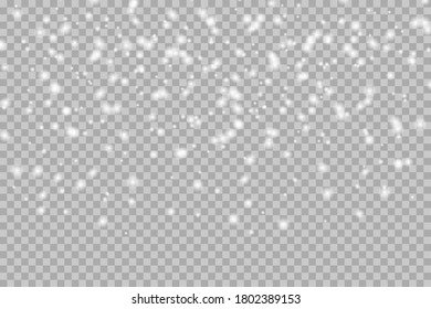 Vector falling snow overlay. Realistic shining snowfall background for Christmas banner of winter collection decoration isolated on transparent. Stock illustration.