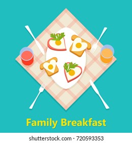 Vector family breakfast concept with food and drinks.