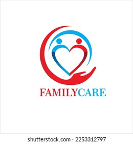 vector family care blue red color with love sign shape love and hand sign care