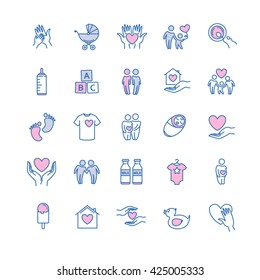 vector family and children thin line icons set for your design