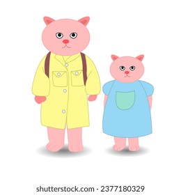 Vector of family concept. Cartoon vector, cat family contain with cat father and daughter.