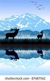 vector family of deer in mountains
