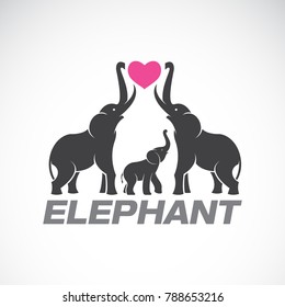 Vector of family elephants and pink heart on white background, Wild Animals, Easy editable layered vector illustration.