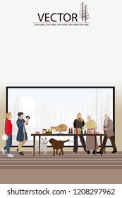 vector family have thank giving party in their house on winter background