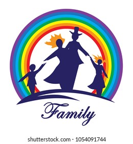 Vector family Icon. Against the background of the rainbow.