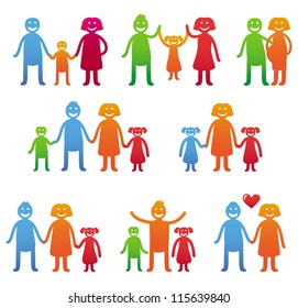 Vector family icons - happy parents with kids - bright illustration