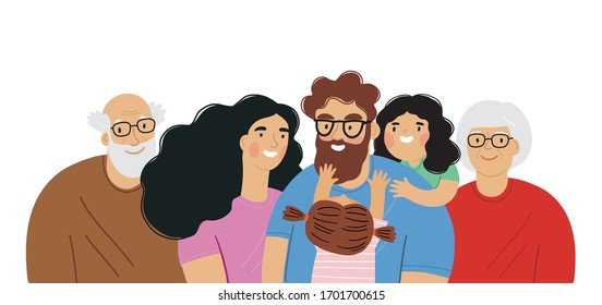 Vector Family illustration in flat style. Stay Home vector print. Quarantine vector print. Happy Father's Day