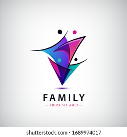 Vector family with kids, 4 people group logo. Corporate vector logo design template Isolated