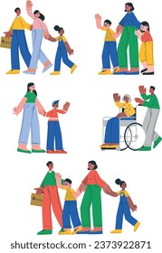 conjunto de iconos planos de grupo de miembros de la familia vectorial.