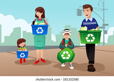 A Vector Of Family Recycling Together