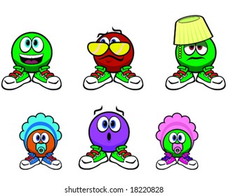 vector family of round characters wearing tennis shoes