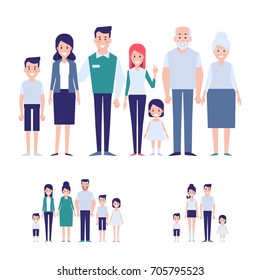 Vector family set. Big family together info graphics elements. Flat cartoon design illustration.