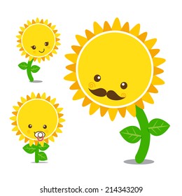 Vector of family smile sunflower, set happy flower