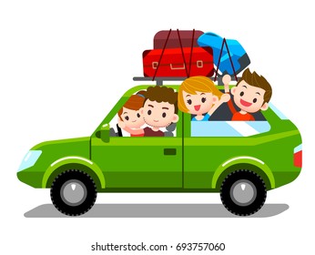 Vector Family Traveling Together, On Vacations, Holiday, Trip, By  Driving Car, Transportation