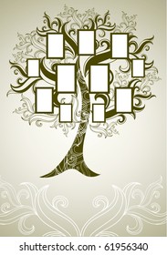 Vector family tree design with frames and autumn leafs. Place for text