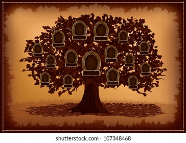 Vector family tree with frames and leafs.