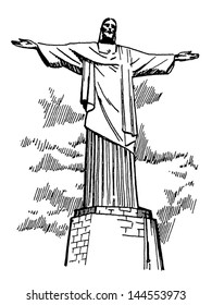 Vector famous monuments of architecture from around the world. Brazil black and white