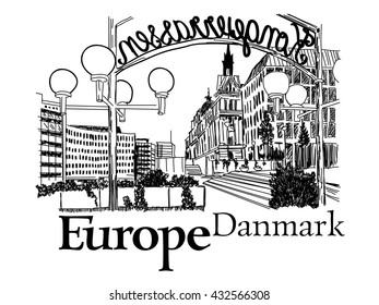 Vector famous monuments of architecture from around the world. Danmark_bw