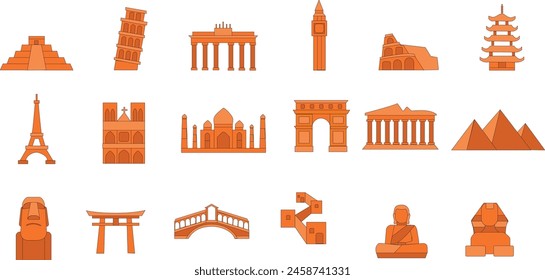 Vector famous Touristic architecture places icons