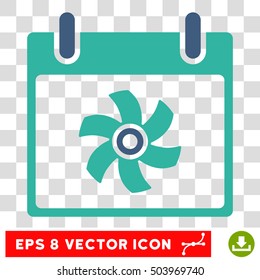 Vector Fan Calendar Day EPS vector pictogram. Illustration style is flat iconic bicolor cobalt and cyan symbol on a transparent background.