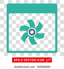 Vector Fan Calendar Page EPS vector icon. Illustration style is flat iconic bicolor cobalt and cyan symbol on a transparent background.