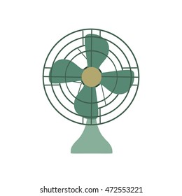 Vector Fan green electric front view design style. Circle symbol blower ceiling graphic element ventilation blade icon. Wind airflow silhouette air sign Portable modern illustration retro vintage hot