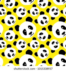 vector fancy animal head panda seamless pattern isolated in yellow background