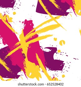 Vector fancy brushstroke easy pattern in pink, yellow bright colors. Minimal clothes expressive splash strokes. Arty paint fresh concept hand drawn online design 
