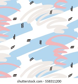 Vector fancy creative contemporary hand Drawn texture. Hipster memphis cards. Texture nineties, eighties pattern. Modern abstract decoration poster, cover, card design. Pastel pink blue beige