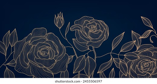 Vector fancy flowers illustration, line luxury floral background. Elegant plant wallpaper, wedding card. Bloom, roses, peonies nature decoration