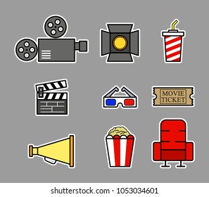 Vector fancy illustration collection set of Cinema icon. 
