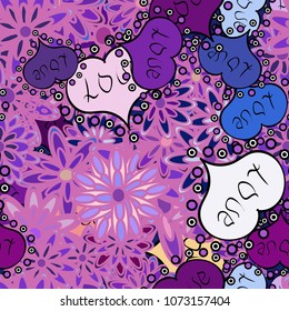 Vector fancy love shape seamless pattern background. Valentines Day. Pink, violet and neutral.