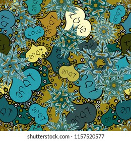 Vector fancy love shape seamless pattern background. Valentines Day. Blue, green and black.