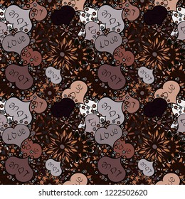 Vector fancy love shape seamless pattern background. Valentines Day. Gray, brown and black.