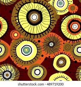 Vector fantastic abstract pattern of stylized flowers and circles. Scribble