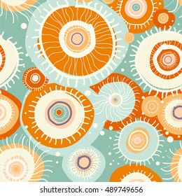 Vector fantastic abstract pattern of stylized flowers and circles. Scribble